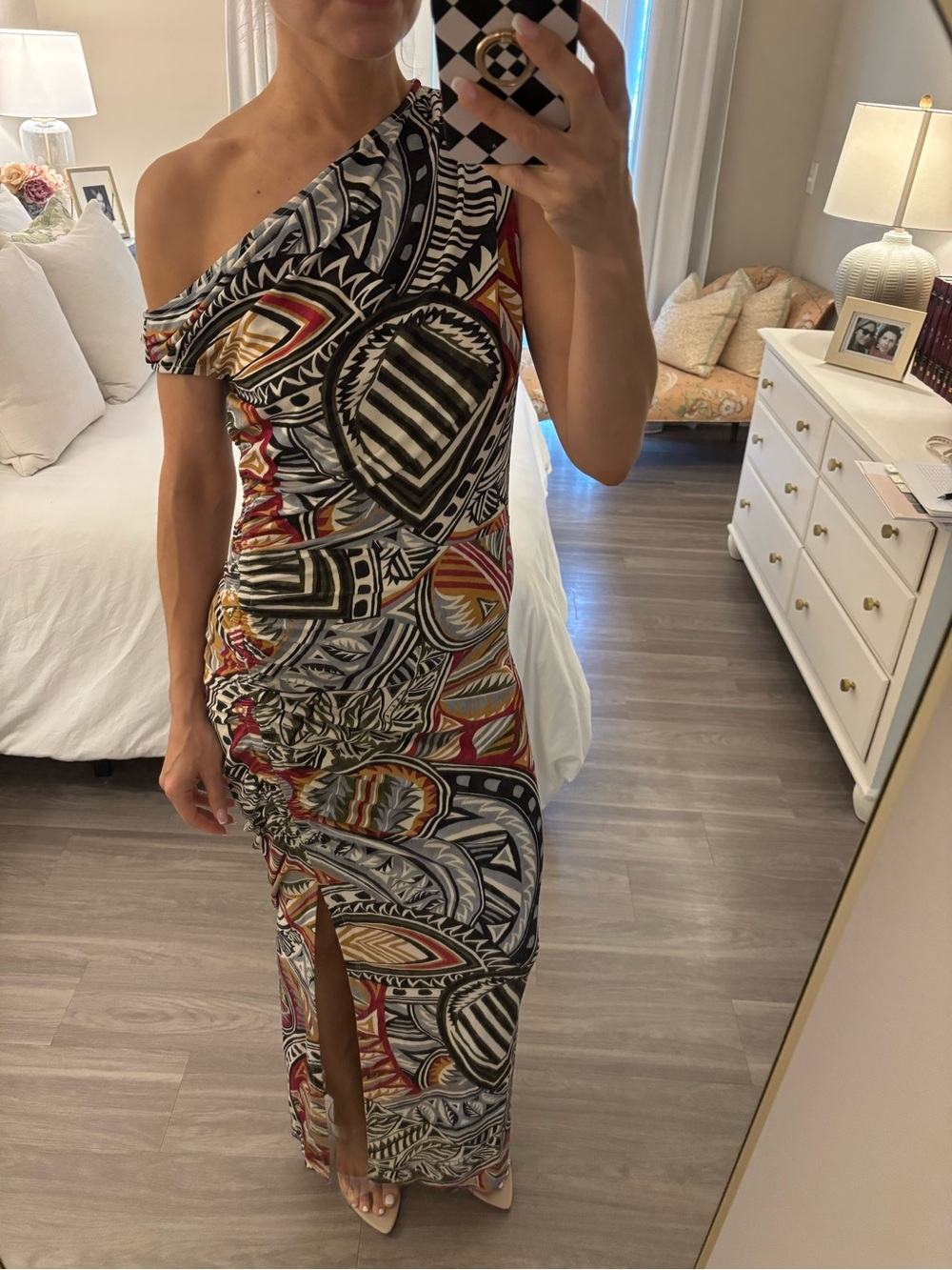 🎨 VERONICA BEARD One-Shoulder Printed Ruched Maxi Dress - Size 4 🎨